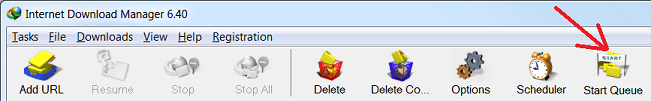 'Start queue' Internet Download Manager toolbar button